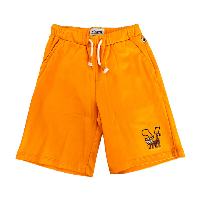 Vauva SS23 Safari - Boys Tiger Embroidered Cotton Shorts (Orange)