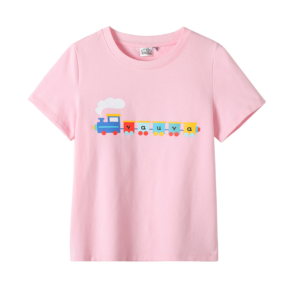 Vauva - Kid Short-sleeve Tee Top Train Print Pink