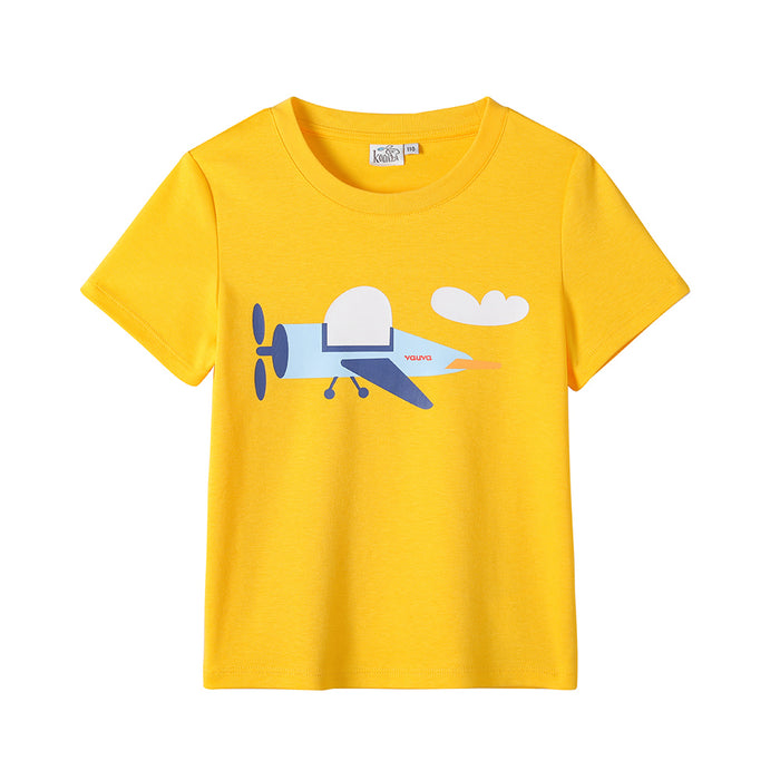 Vauva - Kid Short-sleeve Tee Top Aeroplane Print Yellow