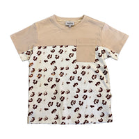 Vauva SS23 Safari - Boys Leopard Print Color Matching Cotton Short Sleeve Pocket T-shirt (Khaki) - My Little Korner