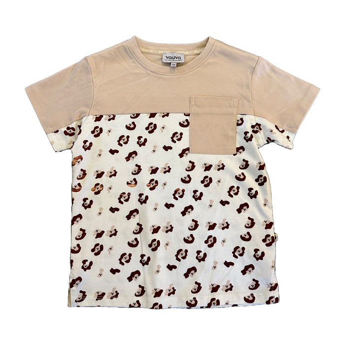 VAUVA Vauva SS23 Safari - Boys Leopard Print Color Matching Cotton Short Sleeve Pocket T-shirt (Khaki) Tops