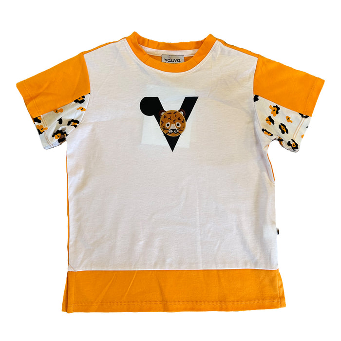 Vauva SS23 Safari - Boys Leopard Logo Color Matching Cotton Short Sleeves T-shirt
