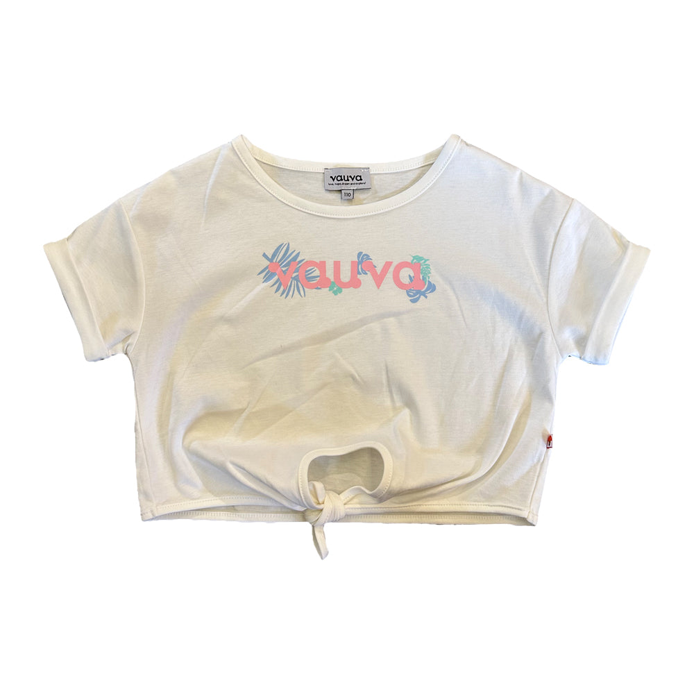 Vauva SS23 Safari - Girls Vauva Logo Print Cotton Short Sleeves Top (White)-product image front