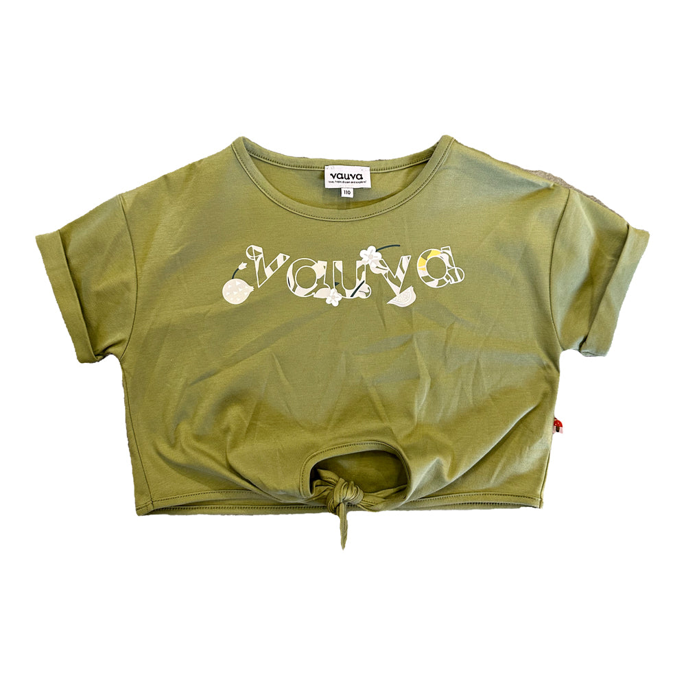 VAUVA Vauva SS23 Safari - Girls Vauva Logo Print Cotton Short Sleeves Top (Olive Green) Tops