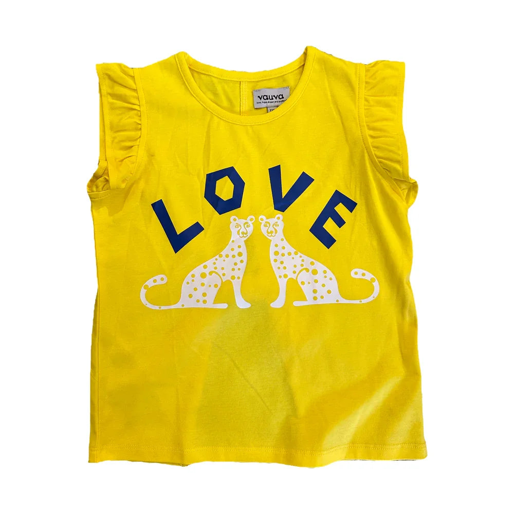 VAUVA Vauva SS23 Safari - Girls Leopard Print Ruffle Cotton Short Sleeves Vest Vest