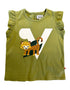 VAUVA Vauva SS23 Safari - Girls Tiger Print Ruffle Cotton Short Sleeves Vest (Olive Green) Vest