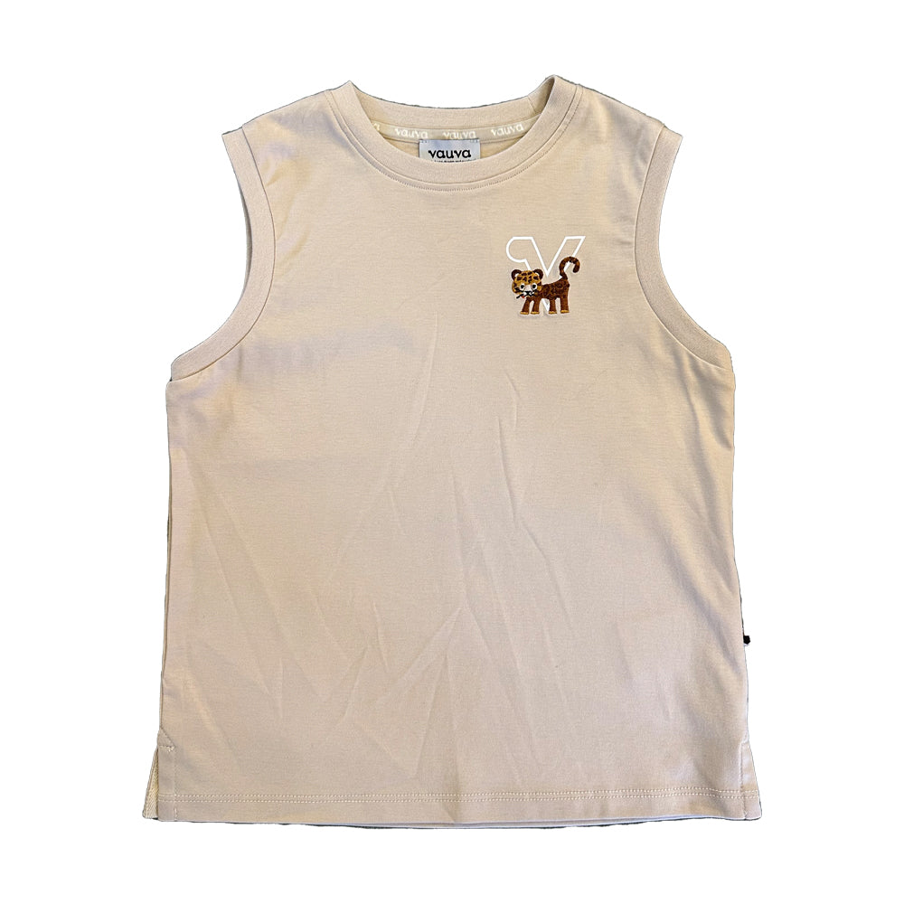 Vauva SS23 Safari - Boys Tiger Embroidered Cotton Vest (Khaki) - My Little Korner
