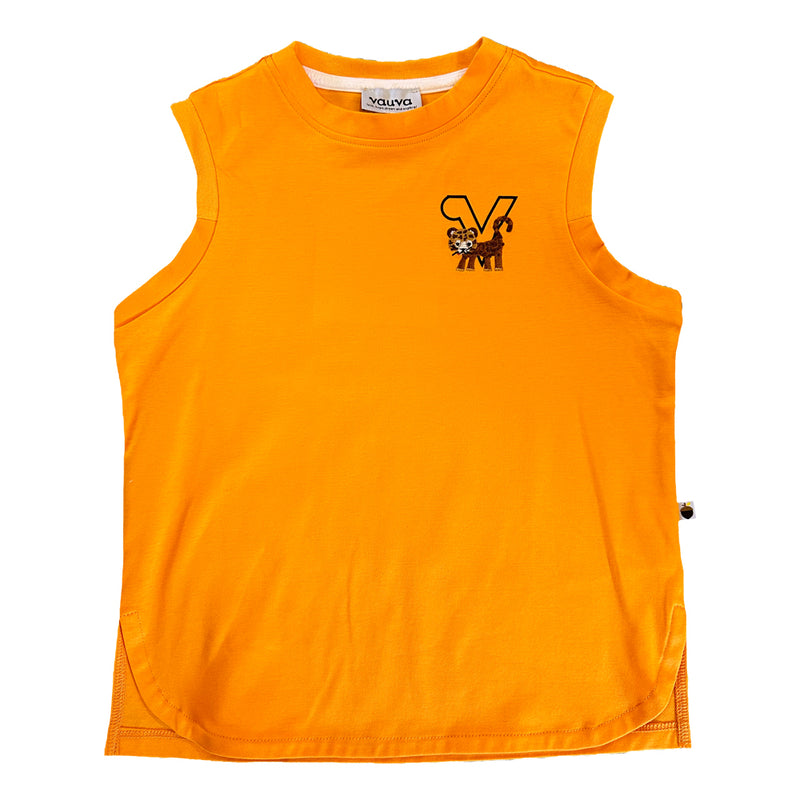 Vauva SS23 Safari - Boys Tiger Embroidered Cotton Vest (Orange)
