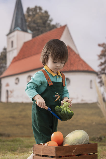 VAUVA Vauva FW23 - Baby Boys Carrot Embroidery Cotton Dungarees (Green) Dungarees