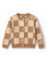 Girls Checkerboard Dino Jacquard Knit Cardigan