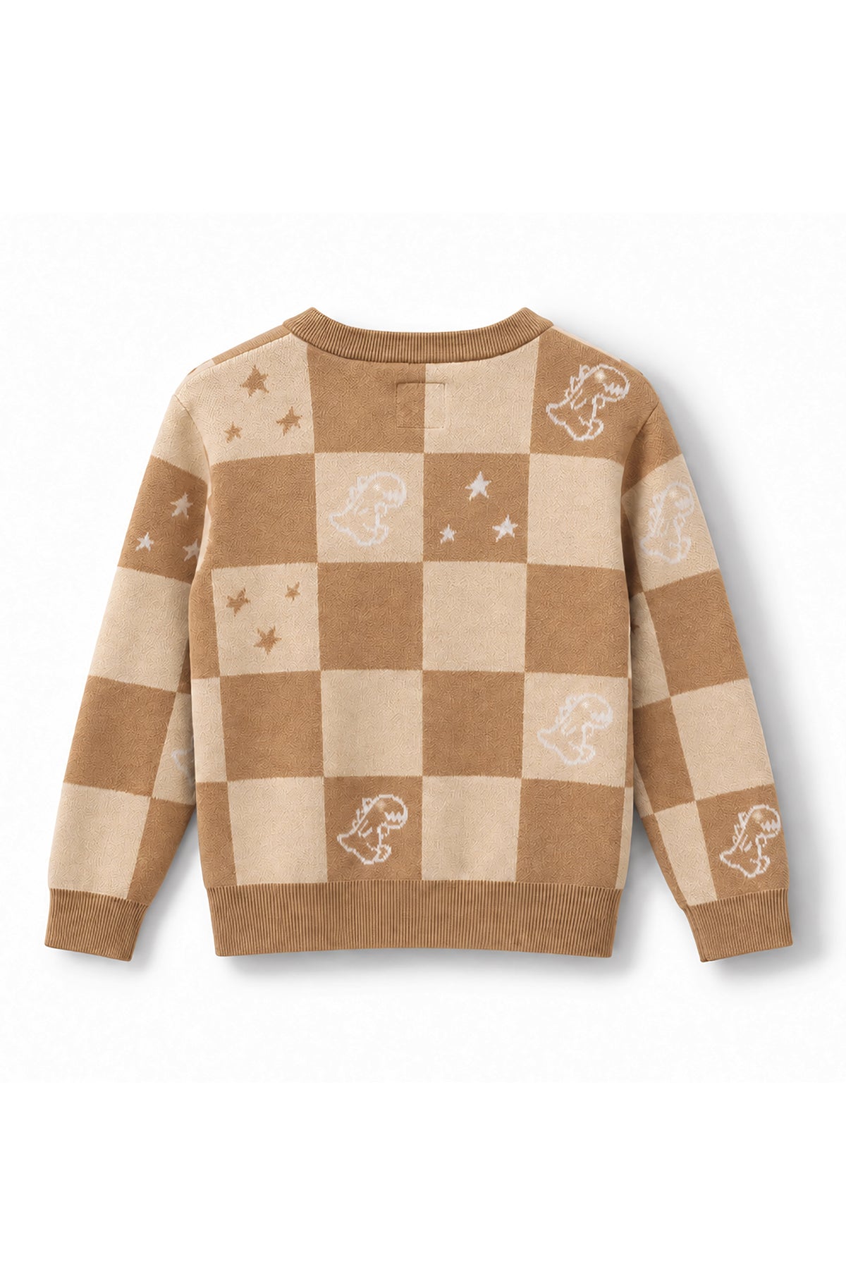 Girls Checkerboard Dino Jacquard Knit Cardigan