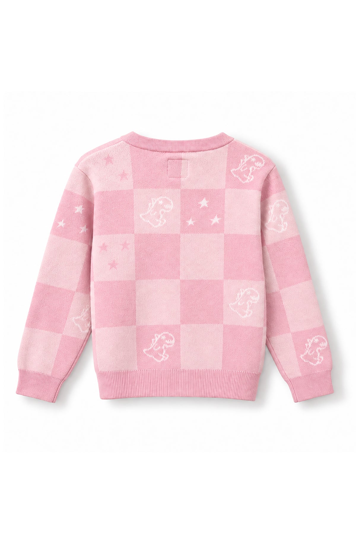 Girls Checkerboard Dino Jacquard Knit Cardigan
