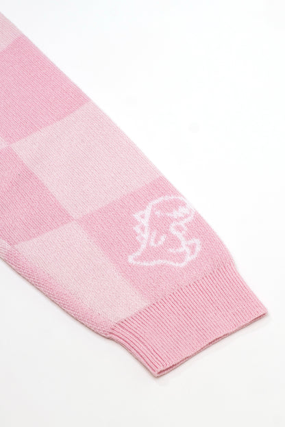 Girls Checkerboard Dino Jacquard Knit Cardigan
