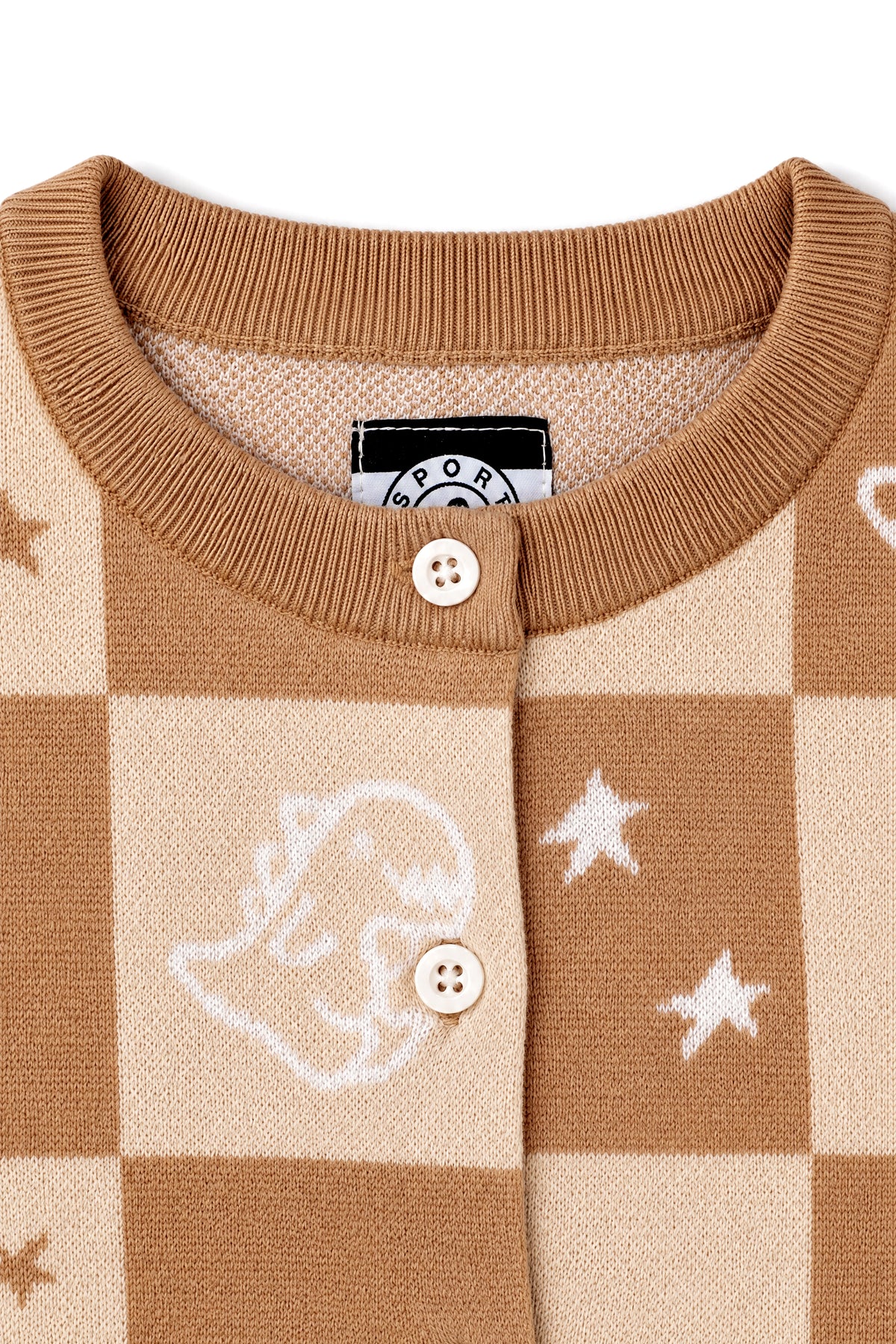 Girls Checkerboard Dino Jacquard Knit Cardigan
