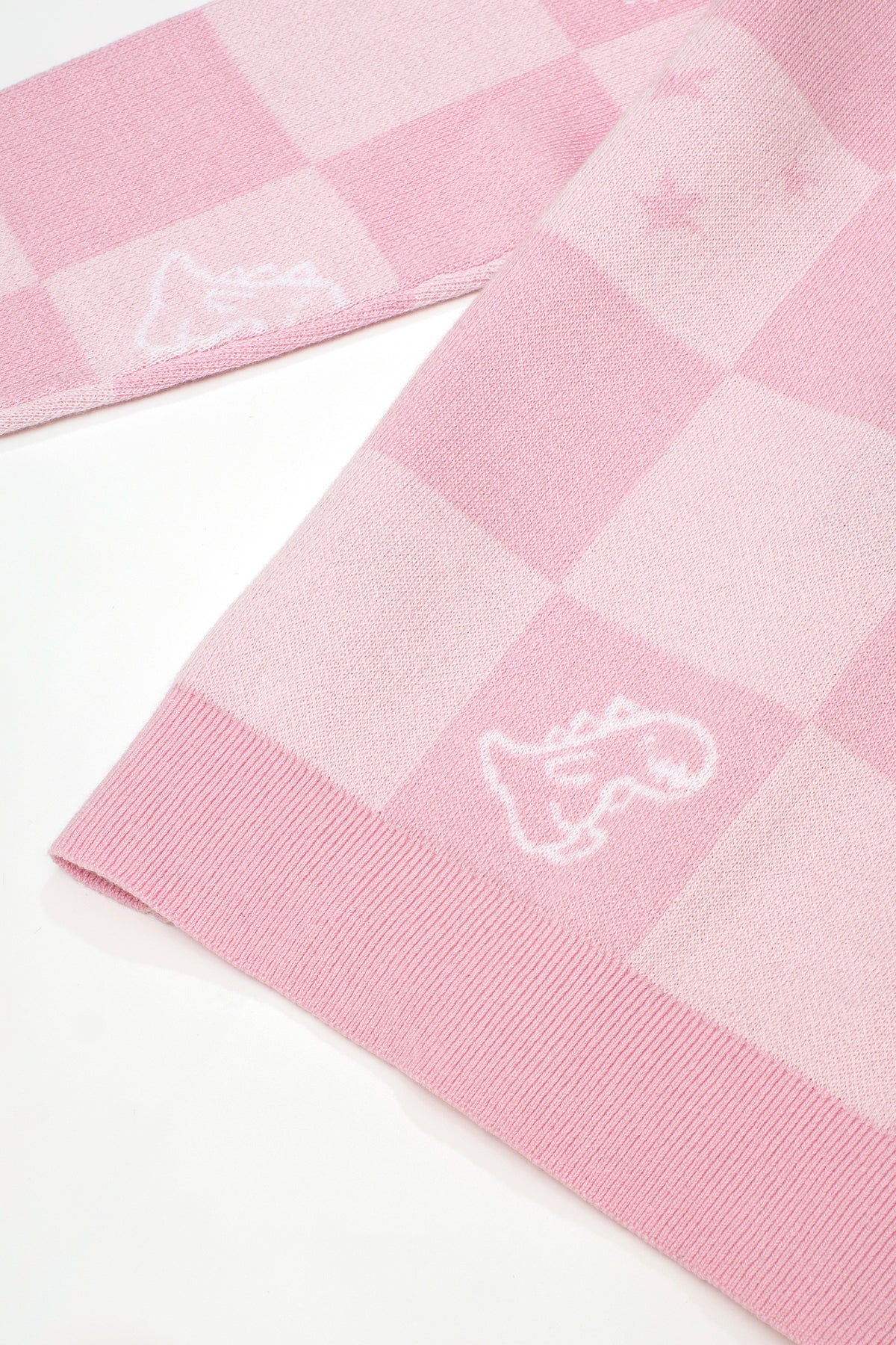 Girls Checkerboard Dino Jacquard Knit Cardigan