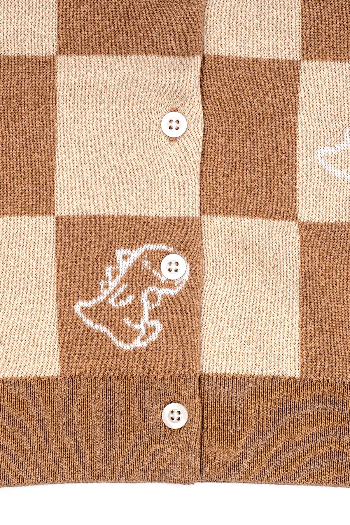 Girls Checkerboard Dino Jacquard Knit Cardigan
