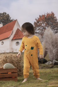 Vauva FW23 - Baby Boy Carrot Pattern Cotton Long Sleeve Romper (Yellow) model front