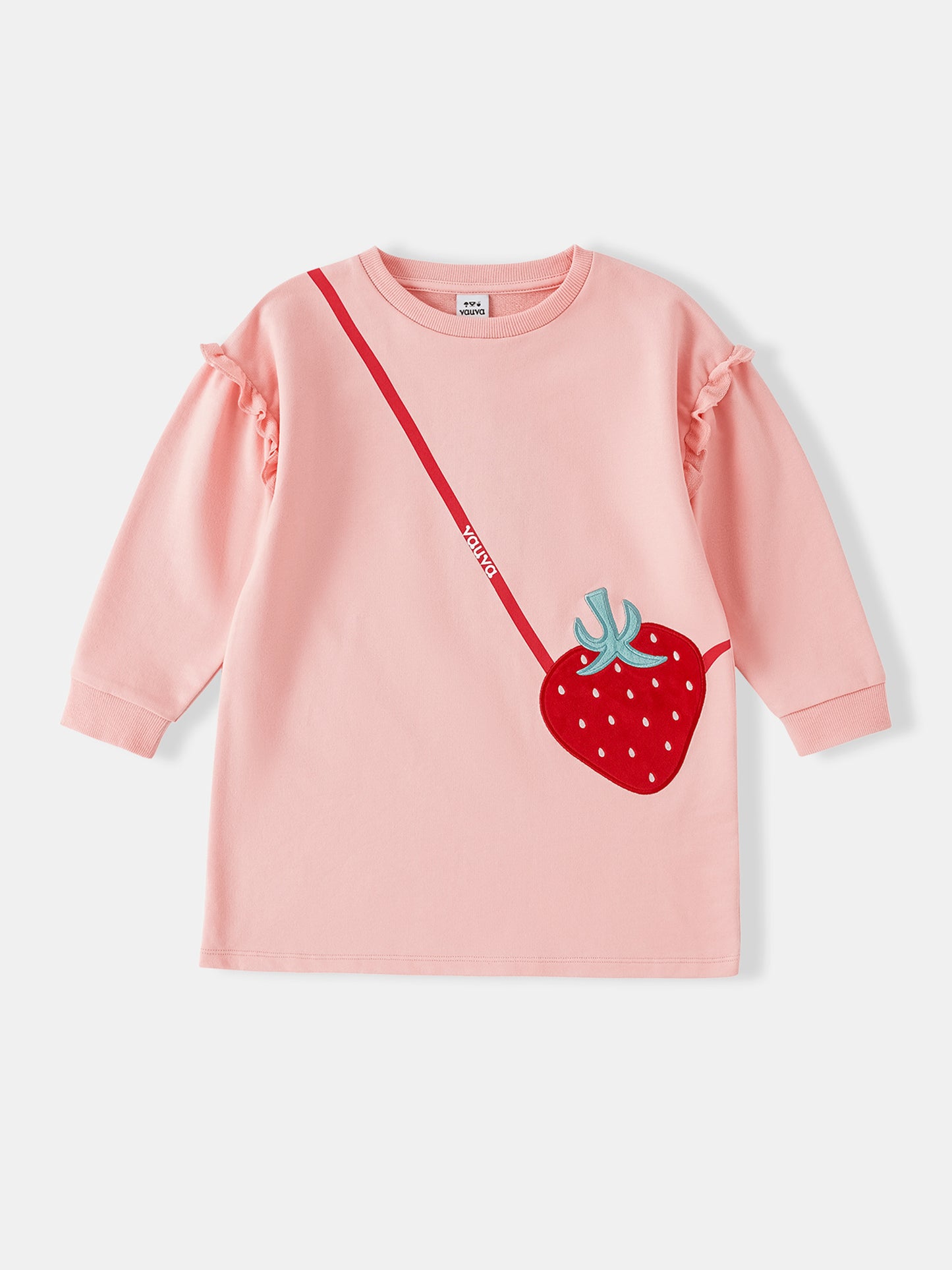 Girls Long Sleeve Strawberry Applique Sweatdress