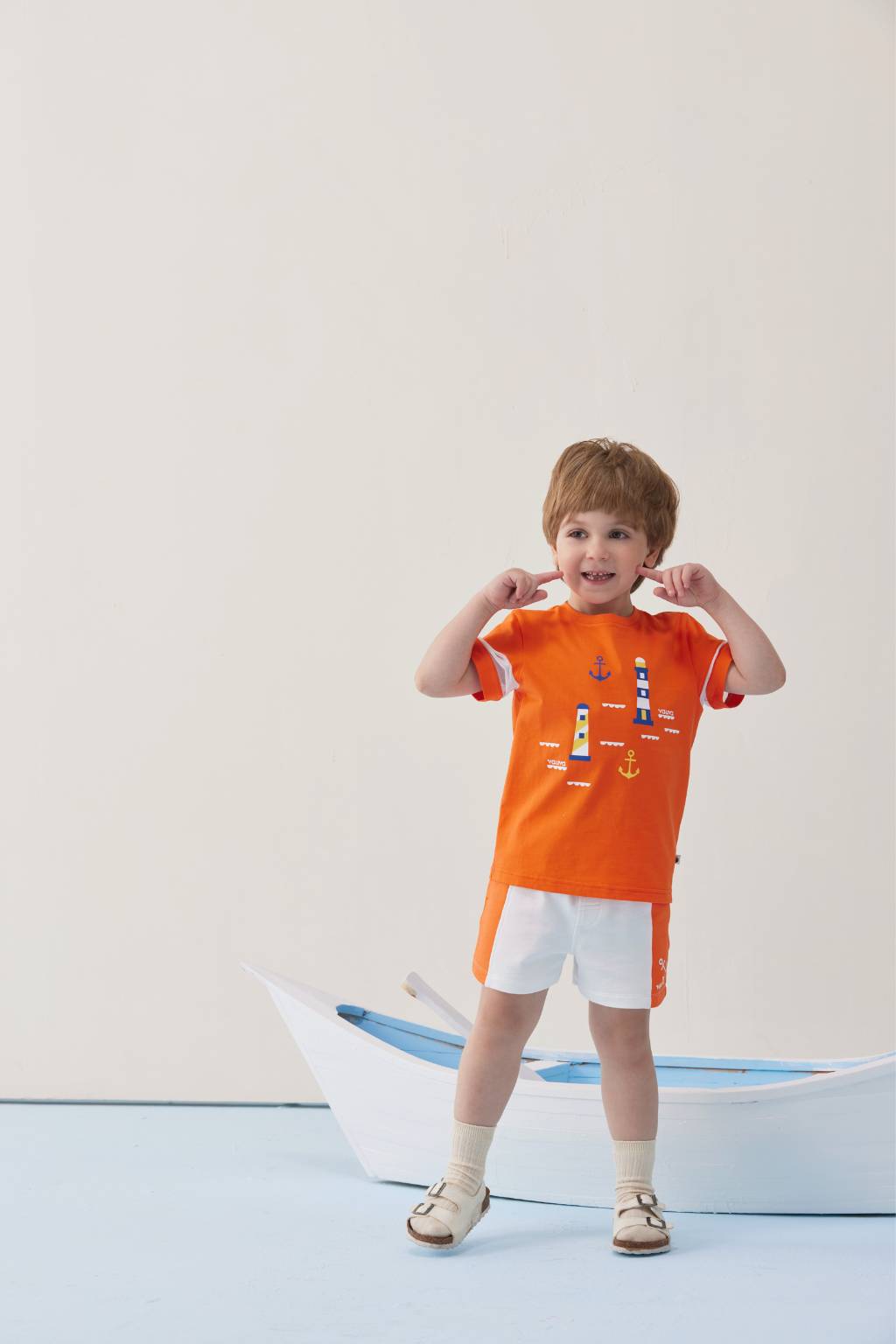 VAUVA Vauva SS24 - Toddler Sailor Hook&amp; Light House Print T-Shirt - Orange Tops