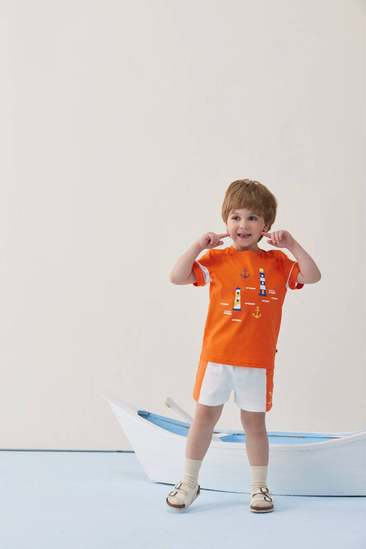 VAUVA Vauva SS24 - Toddler Sailor Hook& Light House Print T-Shirt - Orange Tops