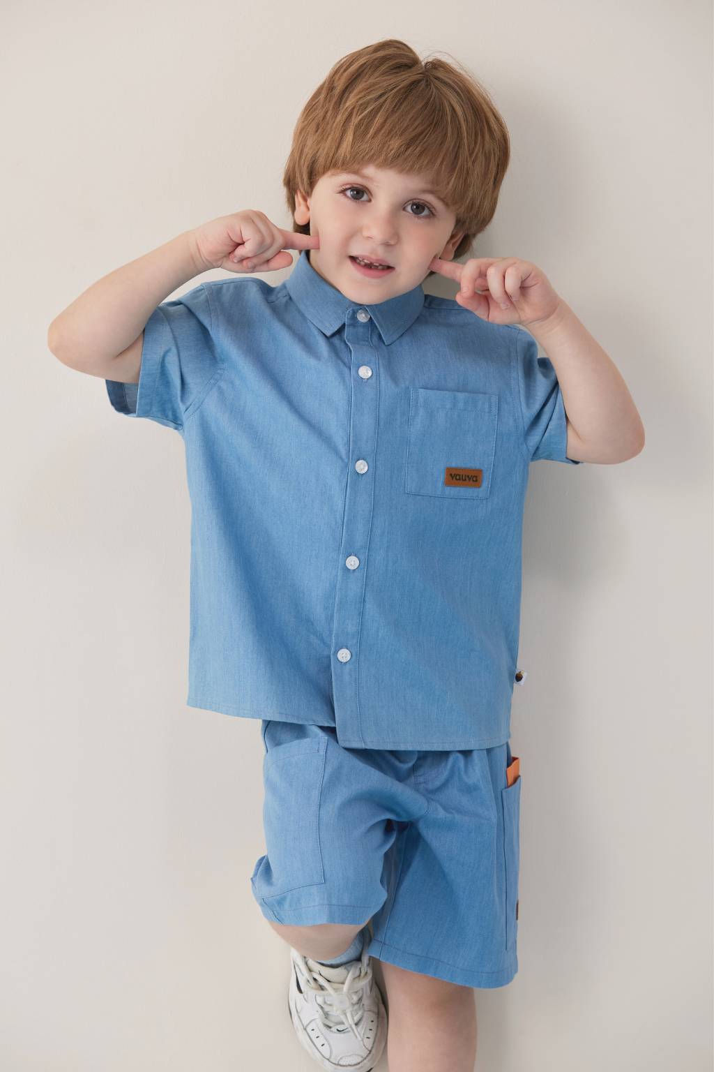 VAUVA Vauva SS24 - Toddler Plain Print Short Sleeves Shirt with Pocket - Blue Shirts