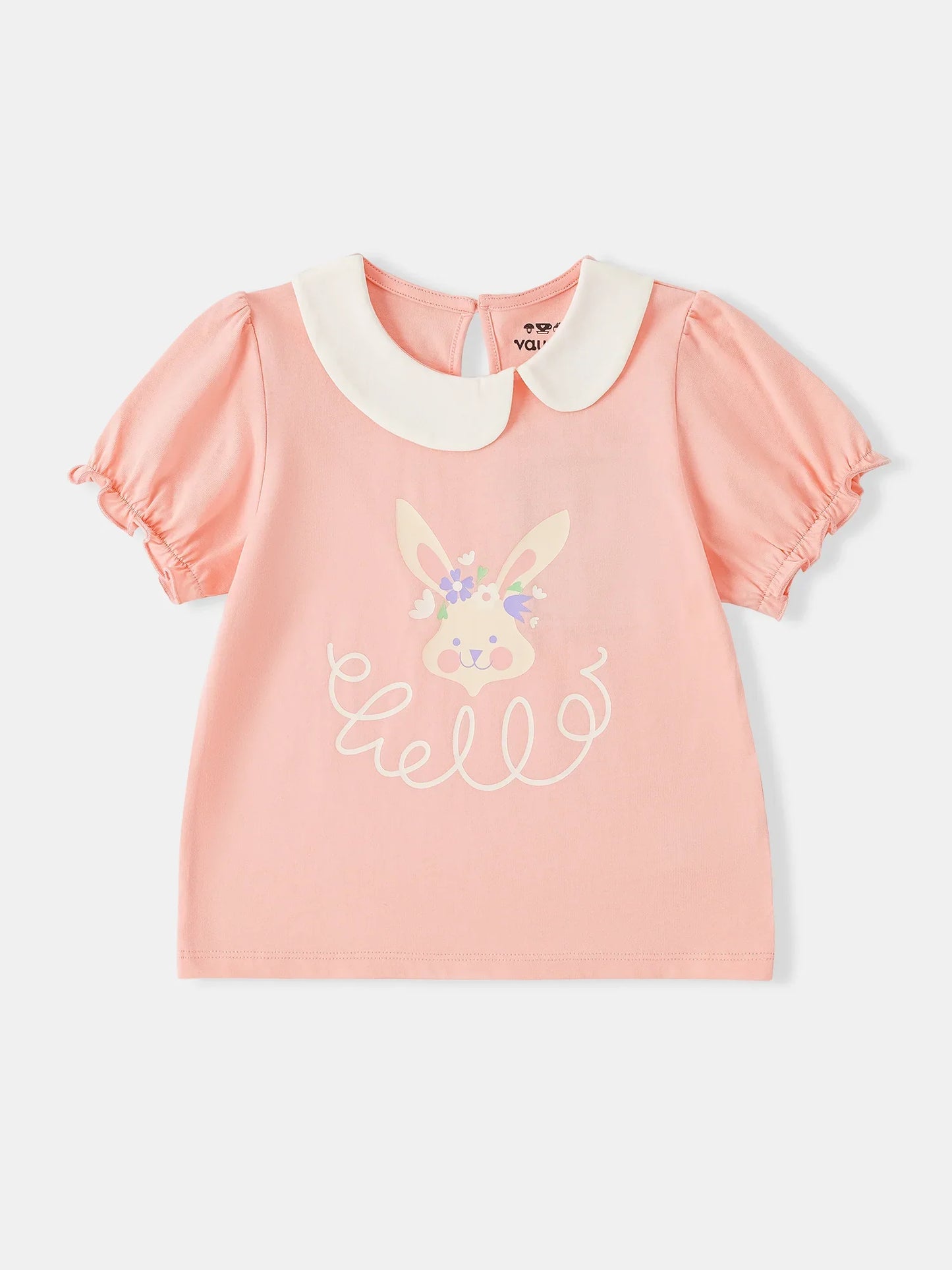 Kid Signature Collar Short Sleeve Bunny Print Tee