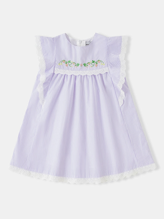 Girls Lace-Trimmed Ruffle Sleeve Dress