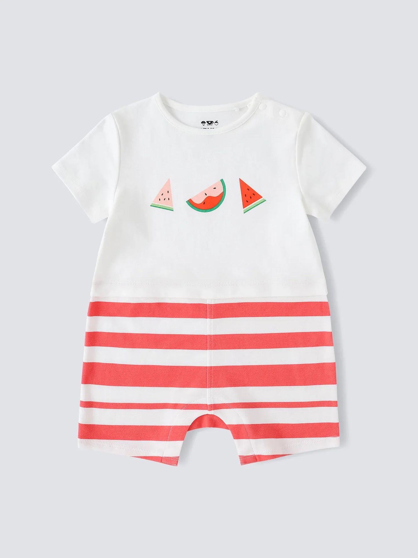 Baby Short Sleeve Watermelon Print Two-Tone Romper