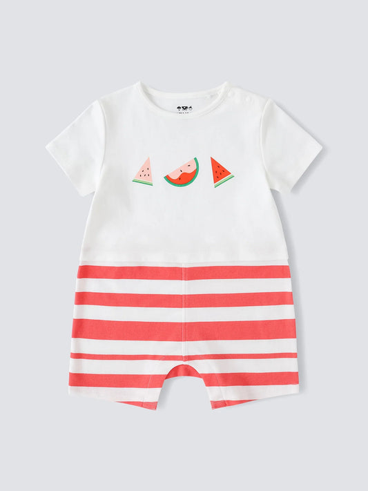 Baby Short Sleeve Watermelon Print Two-Tone Romper