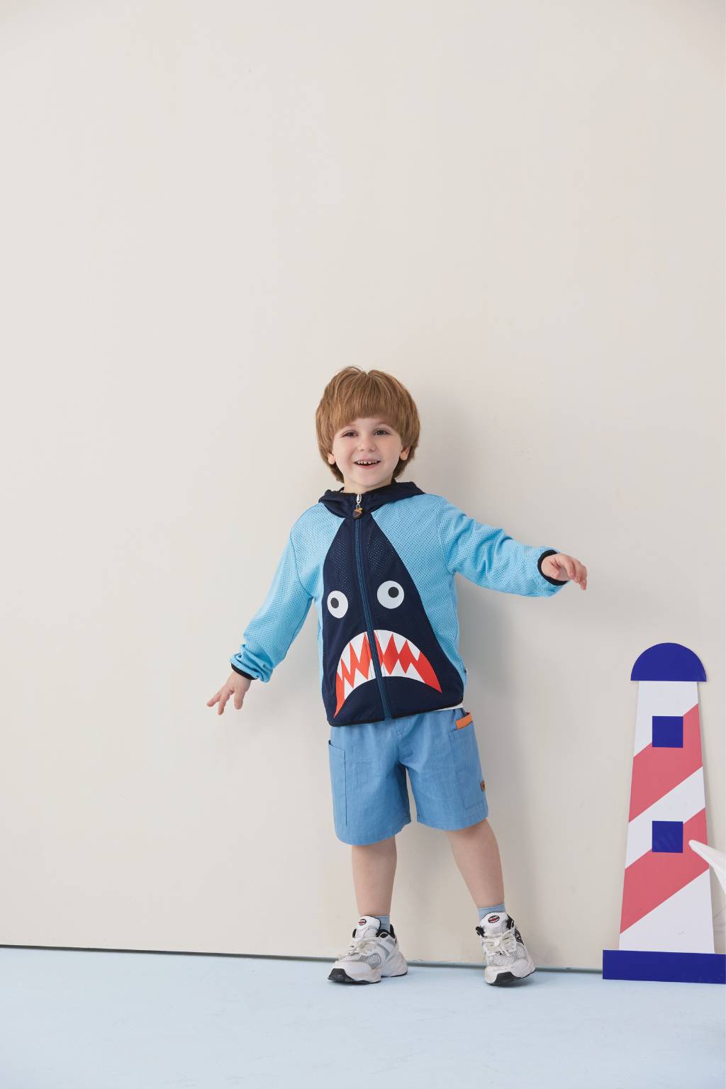 VAUVA Vauva SS24 - Toddler Boy Shark Full Print Jacket UV Protection - Blue Jacket