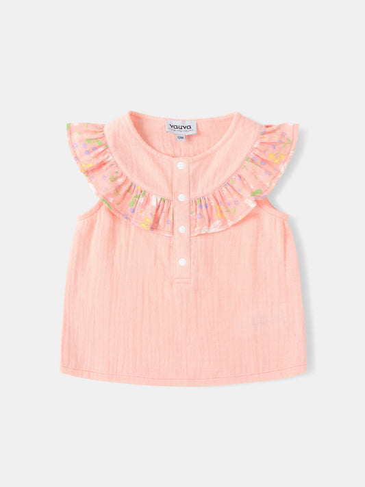 Baby Girls Sleeveless All-Over Bunny Print Ruffle Two-Tone Top