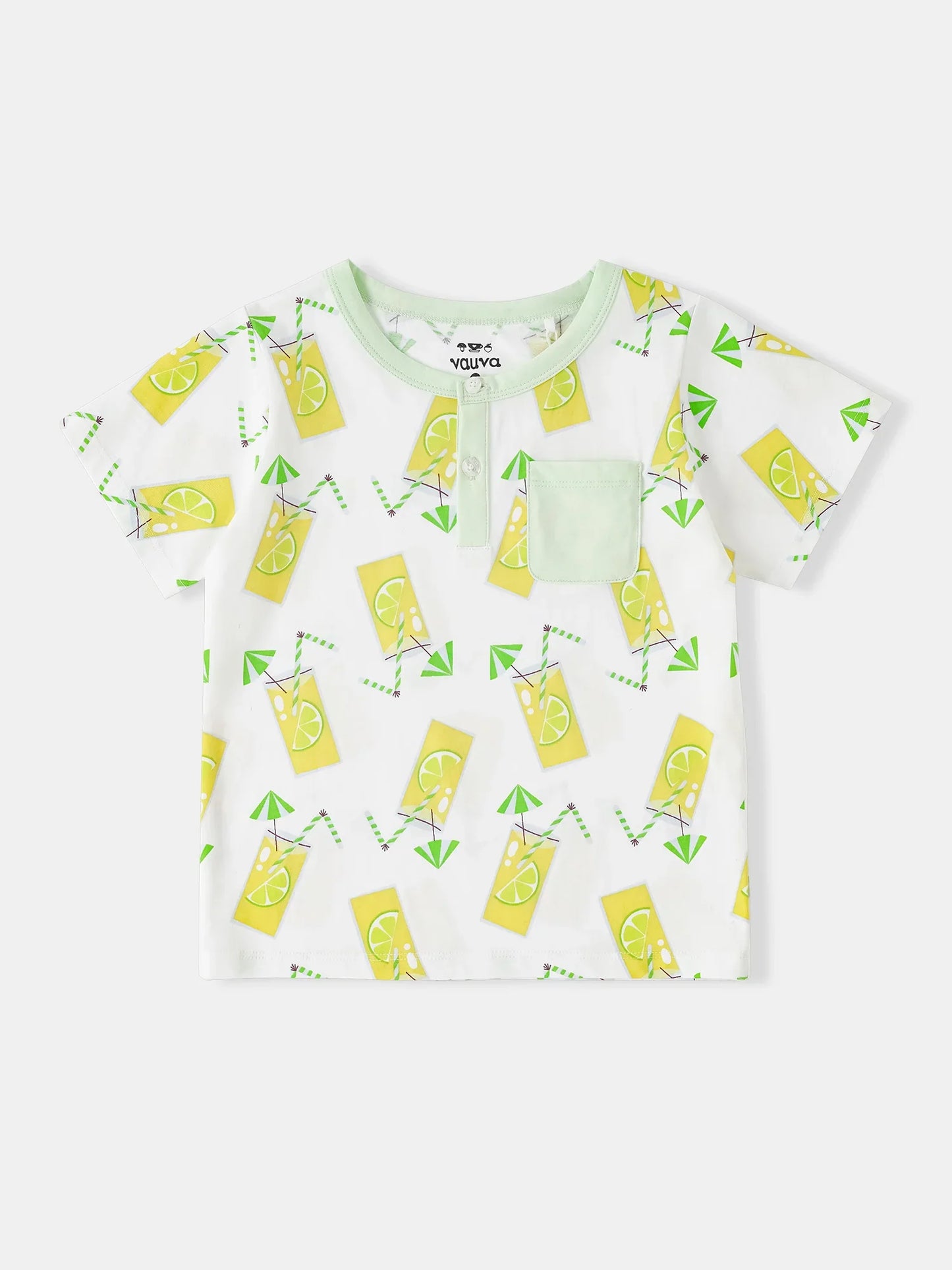 Boys Short Sleeve All-Over Lemon Tea Print Pocket Tee