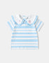 Girls Puritan Collar Short Sleeve Stripe Print Top