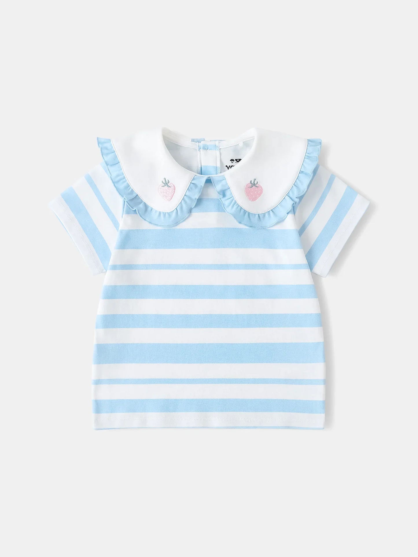 Girls Puritan Collar Short Sleeve Stripe Print Top