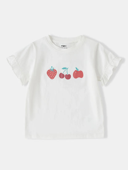 Kid Ruffle Short Sleeve Berries Print Tee