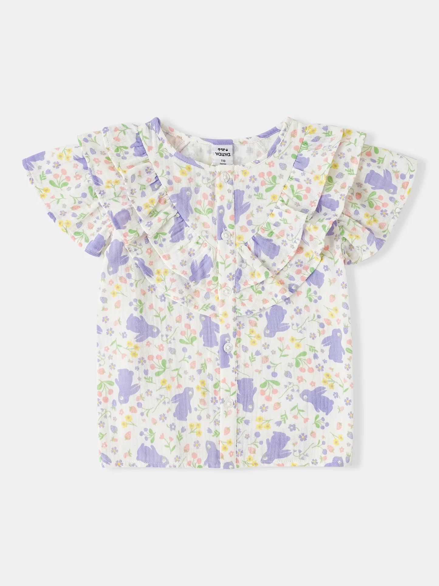 Girls All-Over Bunny Print Frills Top
