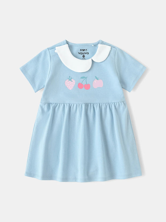 Baby Girls Peter Pan Collar Short Sleeve Berries Print Dress