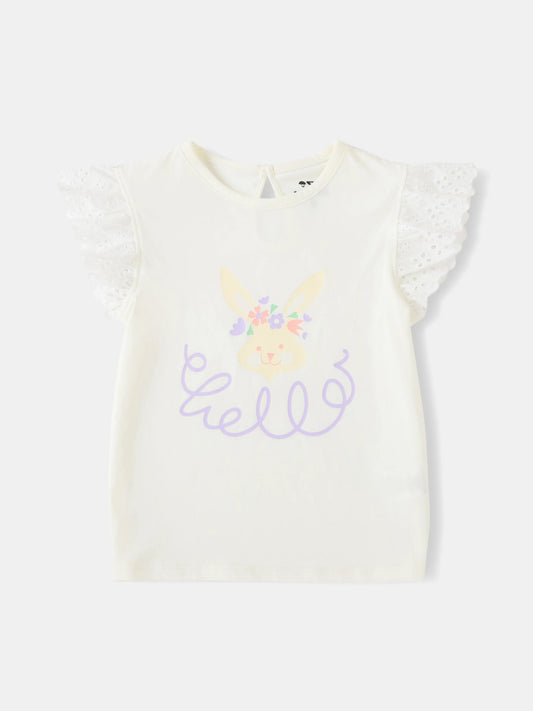 Girls Lace Cap Sleeve Bunny Print Tee