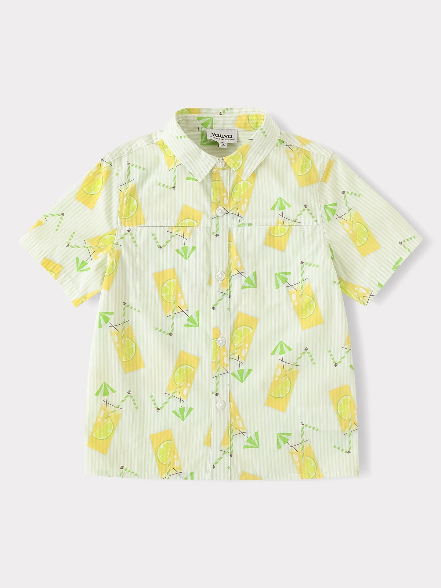 Boys Short Sleeve All-Over Lemon Tea Print Shirt