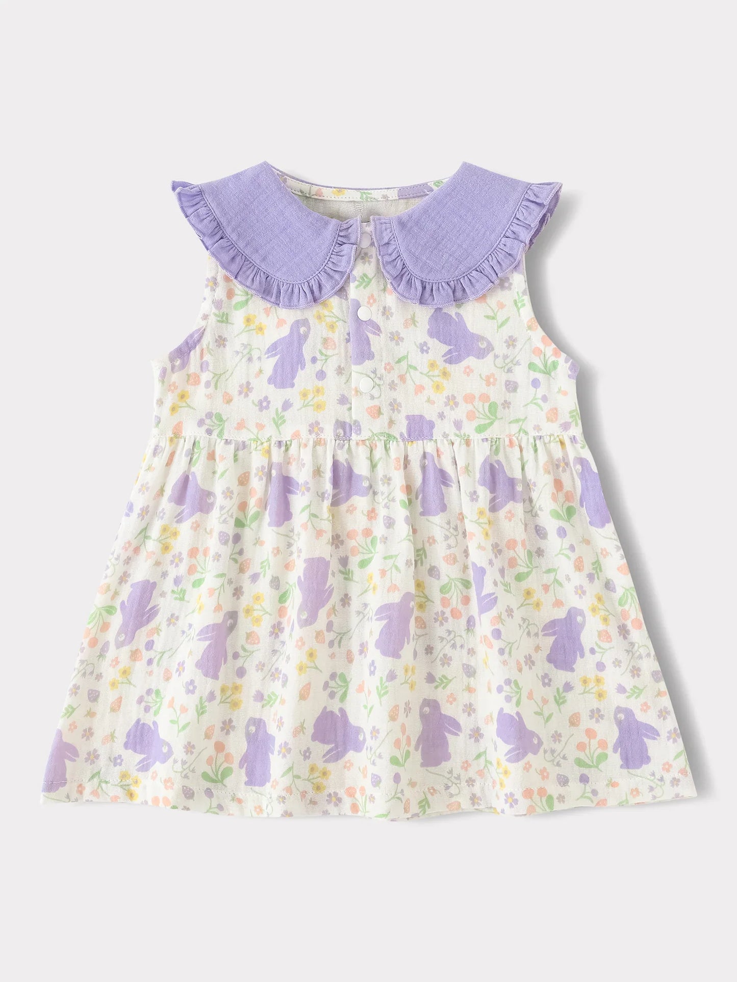 Baby Girls Babydoll Collar Sleeveless All-Over Bunny Print Dress & Knicker Set