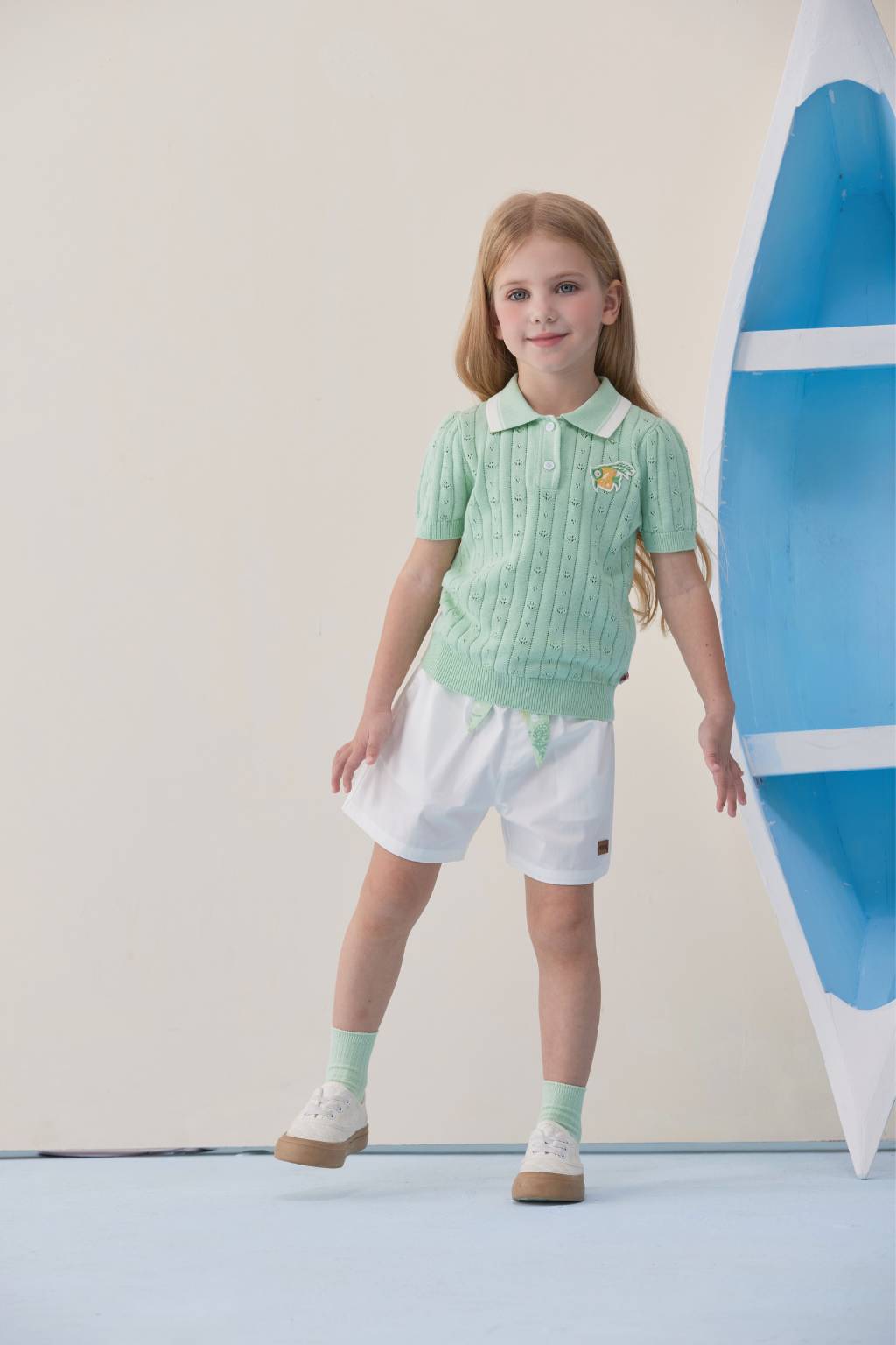 VAUVA Vauva SS24 - Girls Knitted Polo Sweater (Pastel Green) Sweater