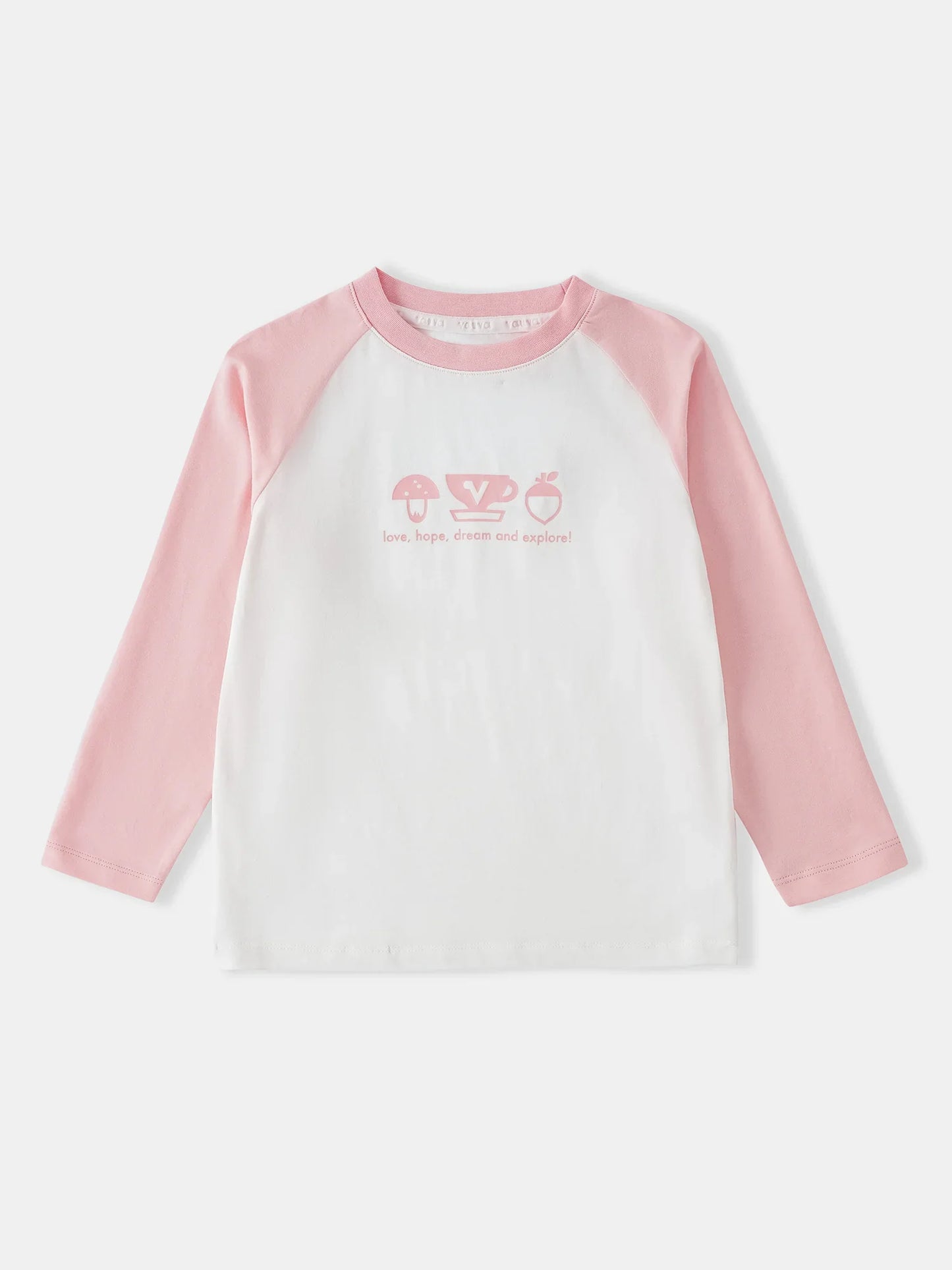 Girls Pink Raglan Sleeve Printed Tee