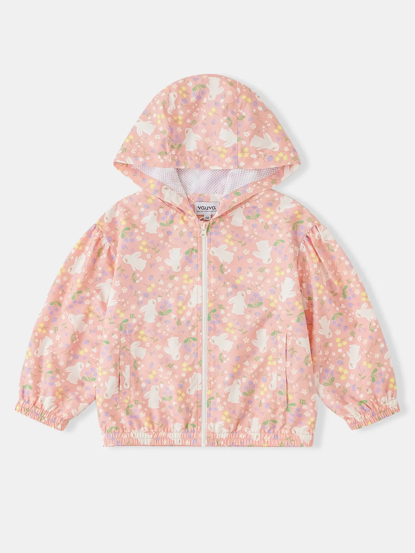 Girls All-Over Bunny Print Frills Zipped Windbreaker