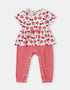 Baby Girls Short Sleeve All-Over Berries Print Two-Tone Romper