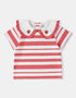 Girls Puritan Collar Short Sleeve Stripe Print Top