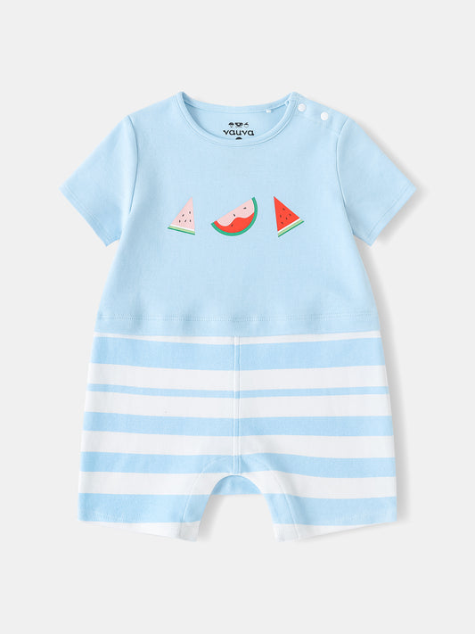 Baby Short Sleeve Watermelon Print Two-Tone Romper
