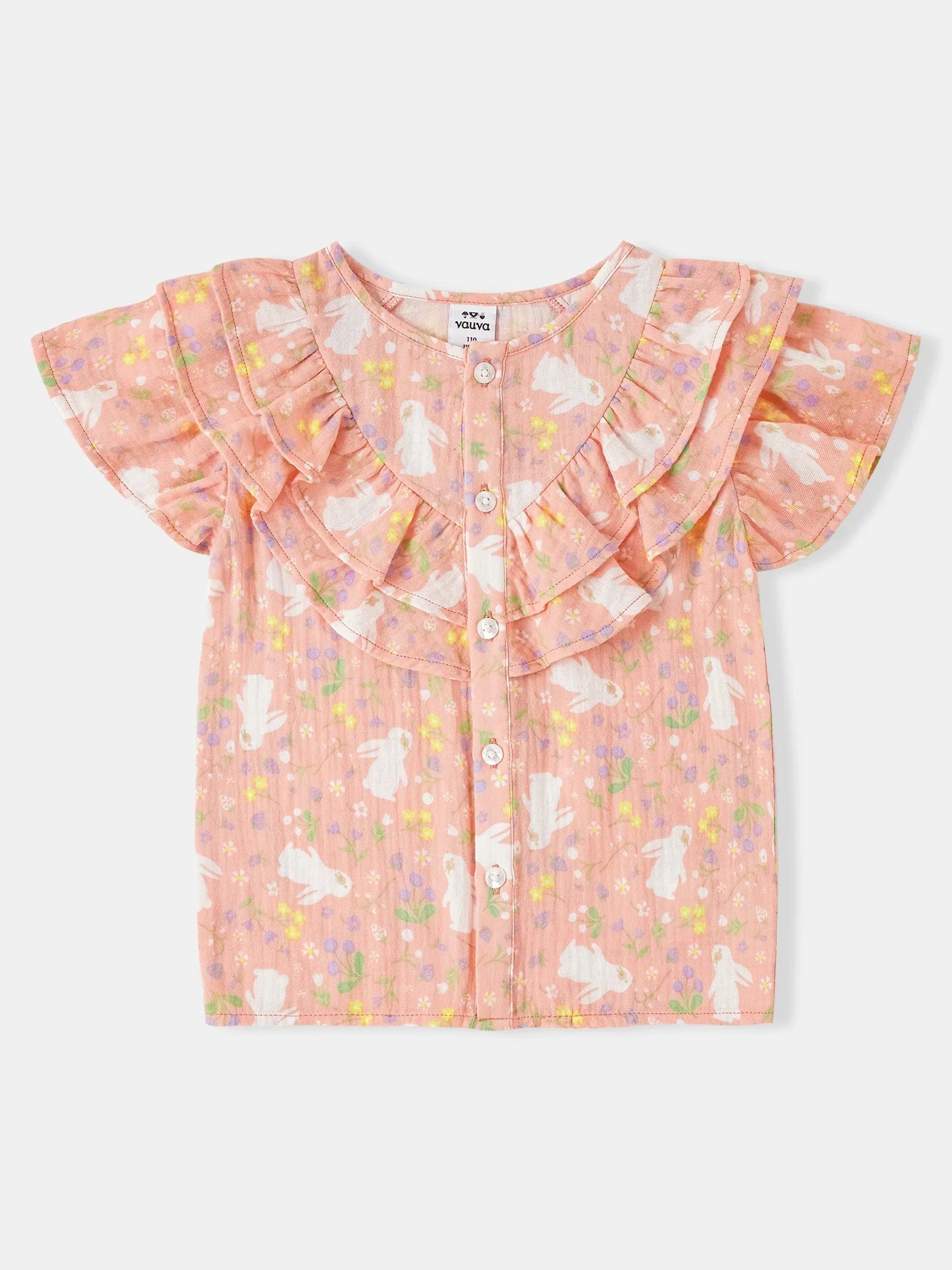 Girls All-Over Bunny Print Frills Top