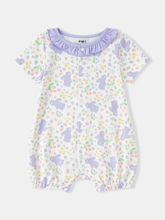 Baby Ruffle Collar All-Over Bunny Print Romper