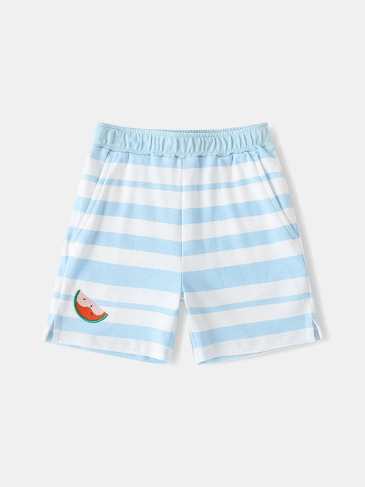 Kid Watermelon Embroidery Stripe Print Shorts