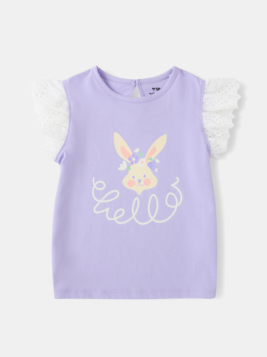 Kid Lace Cap Sleeve Bunny Print Tee